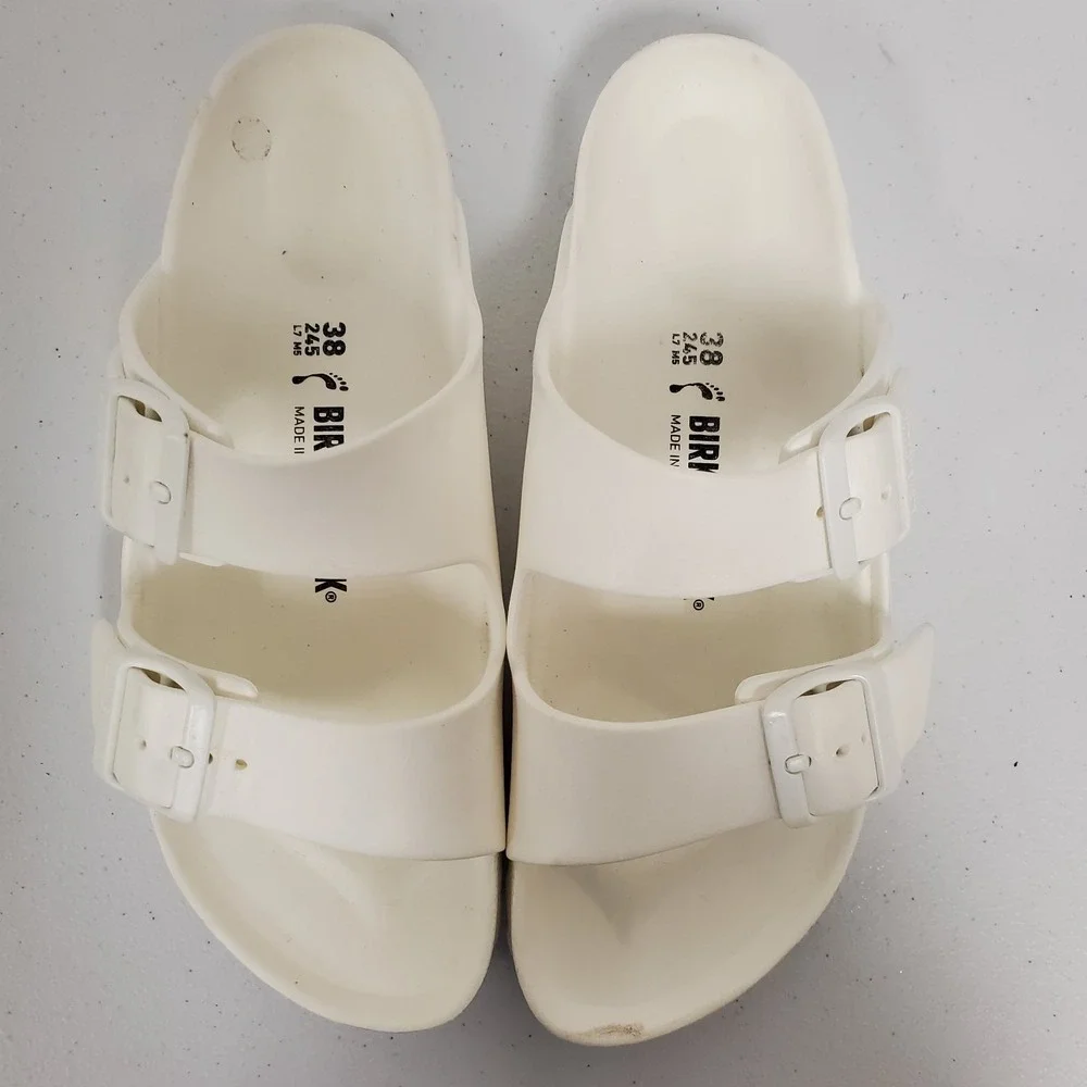 Birkenstock Eva Arizona Sandals Size 7 Medium/Narrow White Slides Buckle Comfort